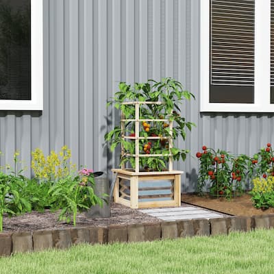 Outsunny Raised Garden Bed with Trellis, Wooden Planter Box with Galvanized Steel Sides, Raised Flower Bed for Climbing Plants