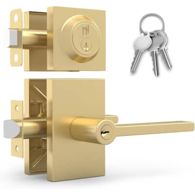 Mega Handles Modern Entry Door Handle & Deadbolt Lock Set – Glamor Lever Combo, Keyed Door Lever, Interior & Exterior Doors