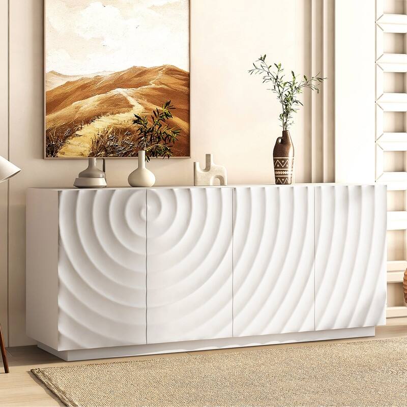 Stylish 4-Door Buffet Cabinet with Suspended Base for Living Room and Kitchen Storage Solutions