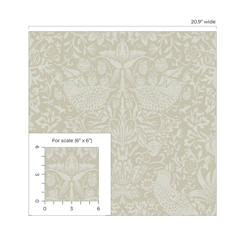 Seabrook Designs Tonal Bird Garden Prepasted Wallpaper