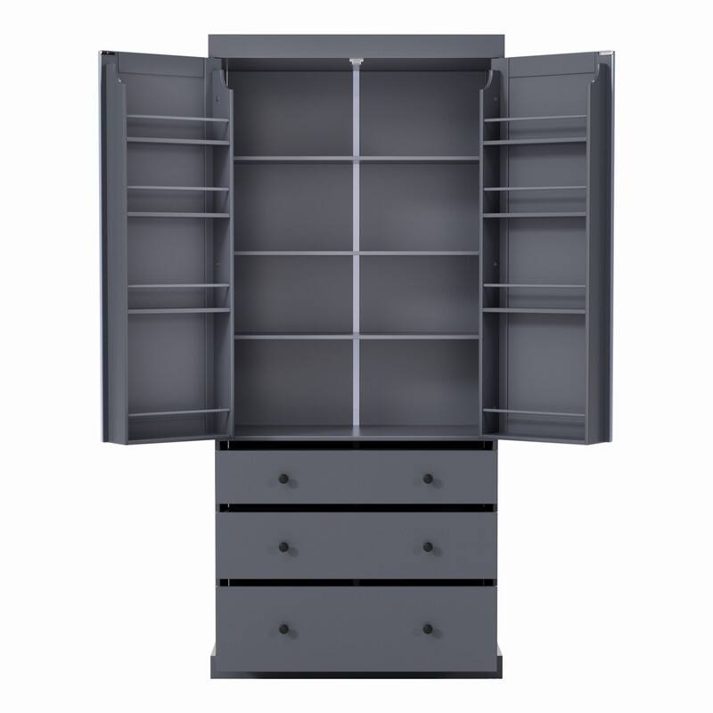 Farmhouse 77" Kitchen Pantry Storage Cabinet with Adjustable Shelves and Multiple Door Shelves