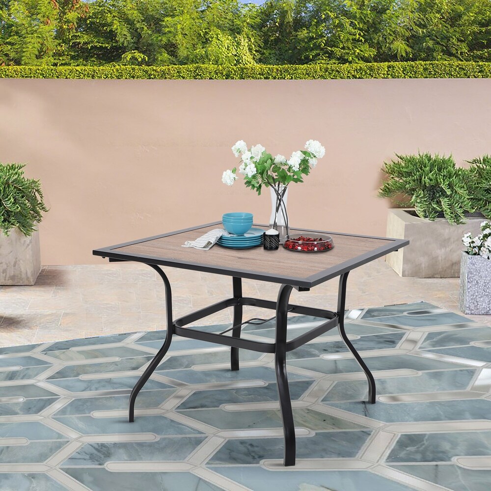 Omelaza Square Patio Bistro Dining Table With Wood Like Table Stand For Porch Deck Garden Backyard Poolside 1 57 Umbrella Hole Dining Tables Tables Anitarajpurohit Com