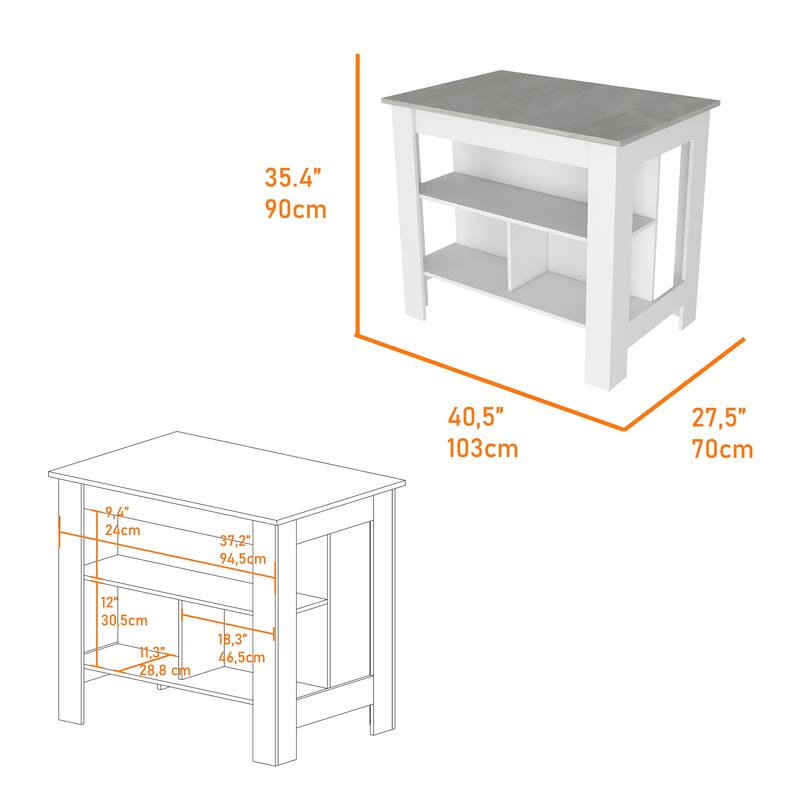 Three Shelves Kitchen Island Dozza with Open Shelf