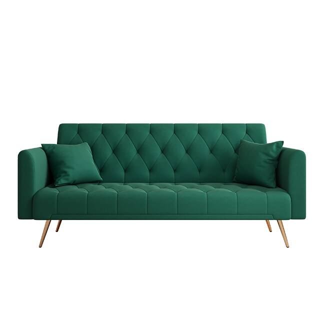 71" Velvet Green Gray Double Sofa Bed