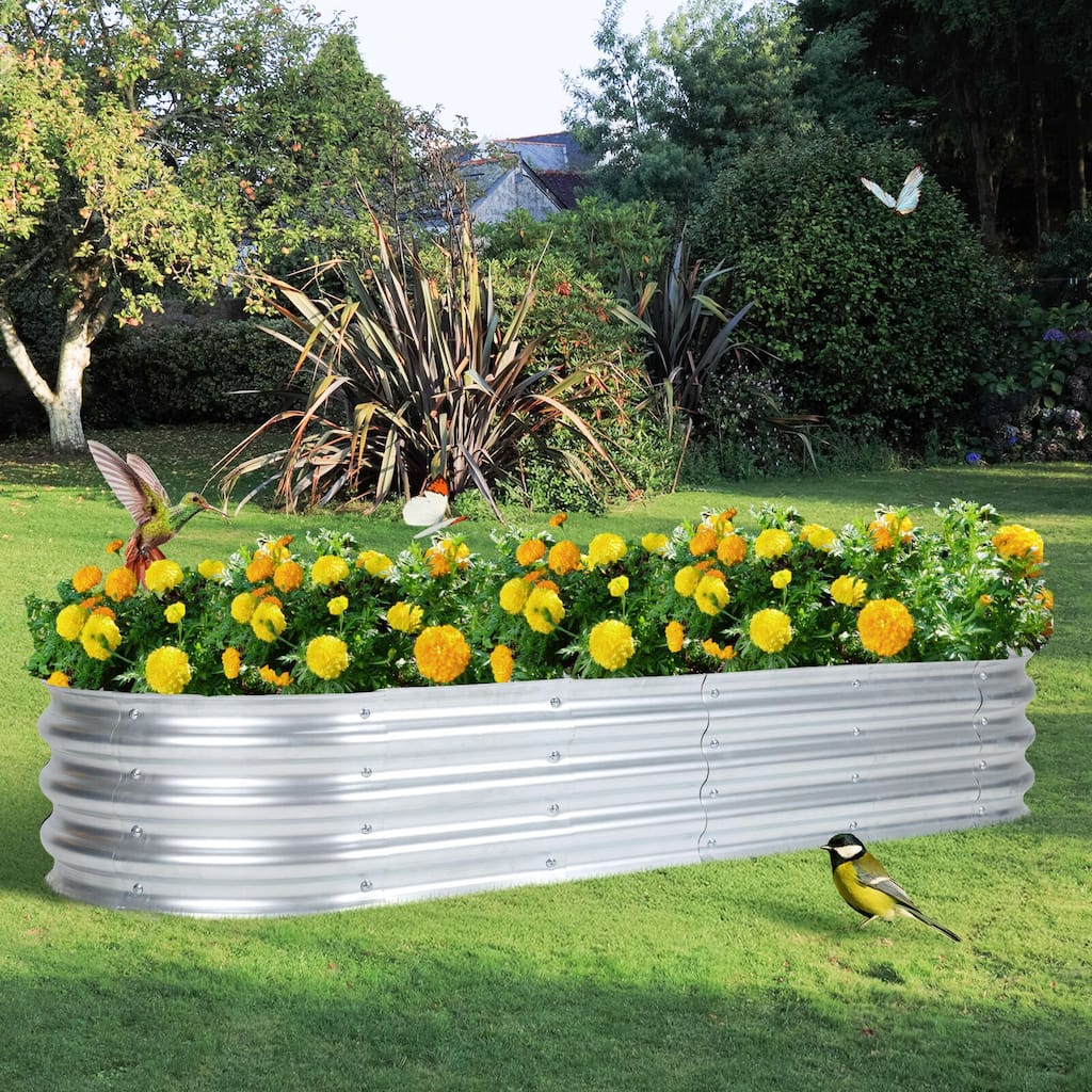 Aoodor Galvanized Raised Garden Bed Kit for Vegetables, Flowers, Herbs - Silver