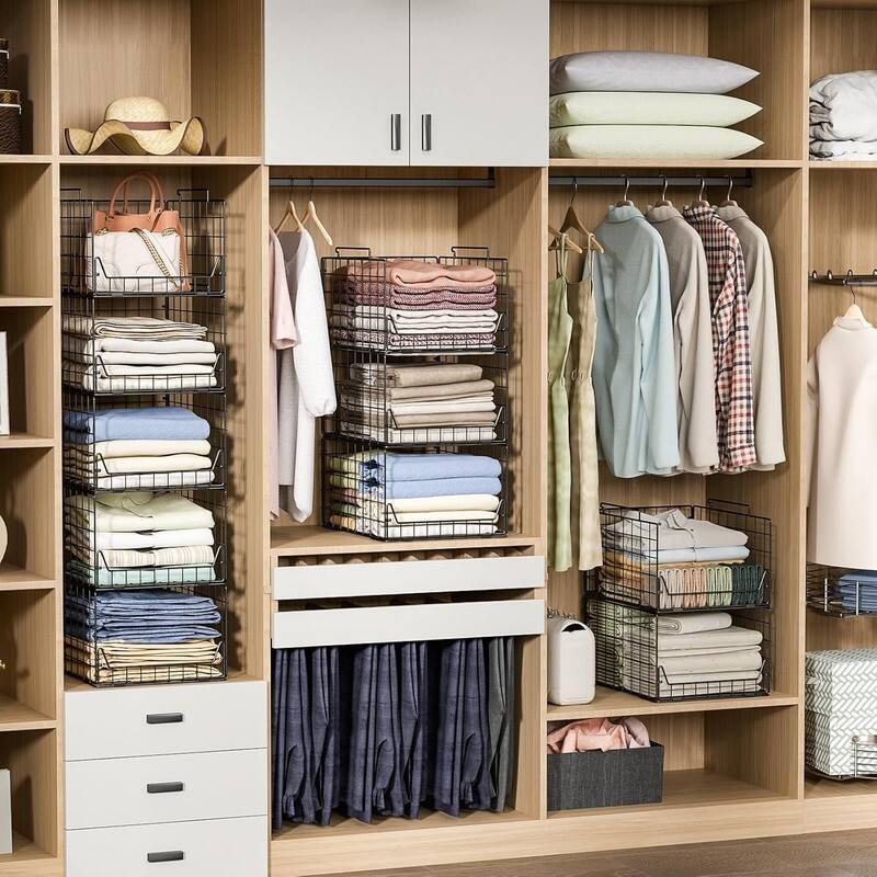 5-Tier Stackable Closet Organizer Shelf Foldable Metal Storage Bins