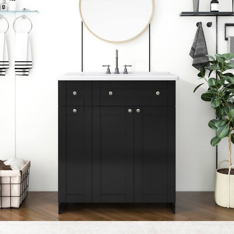 30-Inch Bathroom Vanity with Ceramic Sink, Soft-Close Doors & Deep Drawer - Compact Storage for Modern Bathrooms