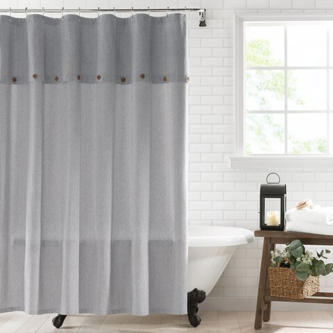 Tucker Ticking Stripe Button Fabric Shower Curtain