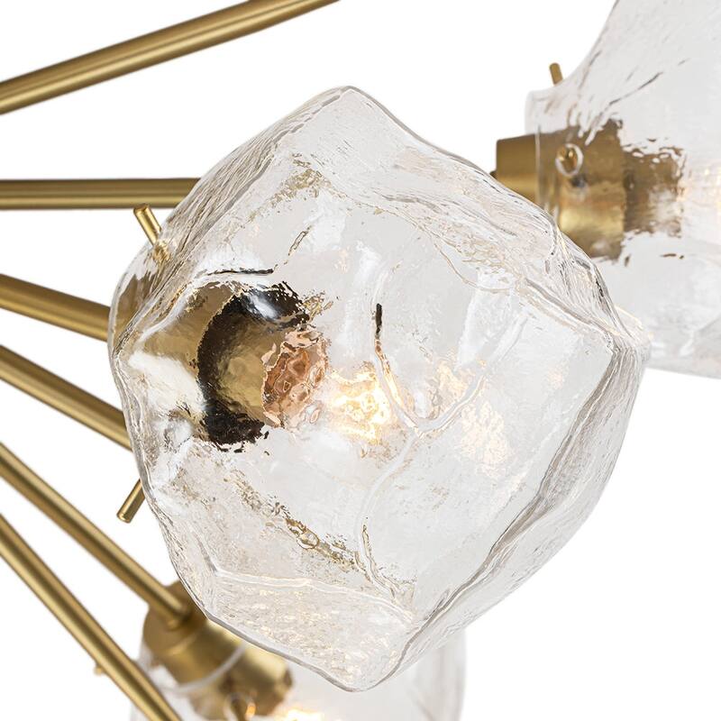 9-Light Modern Brass Irregular Ice Cube Glass Sputnik Semi-Flush Mount