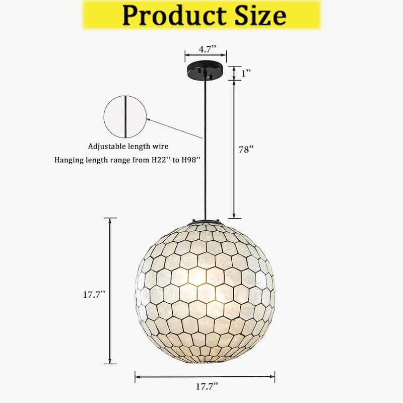 CraftHome 3-Light 18'' Matte Black Cosatal Natural Capiz Shell Globe Chandelier Glam For Living Room Dining Room - W18''