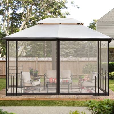 13x9.7 ft Patio Gazebo with 2-Tier Vented Roof, Mosquito Netting