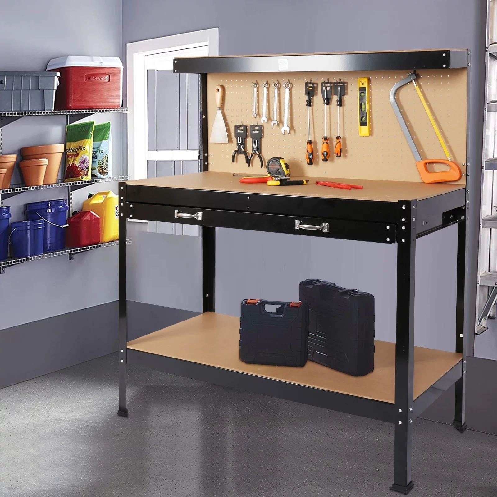 Steel Garage Workbench with Drawers, Multipurpose Tool