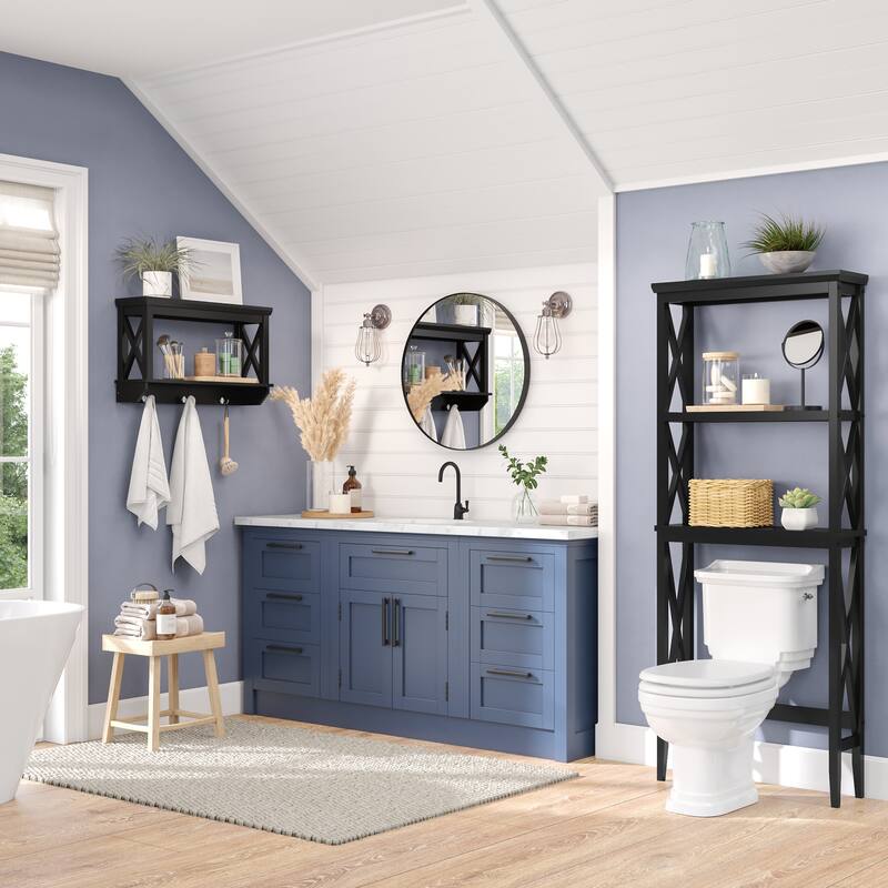 La Crosse 3 Hook Wall Shelf - Black