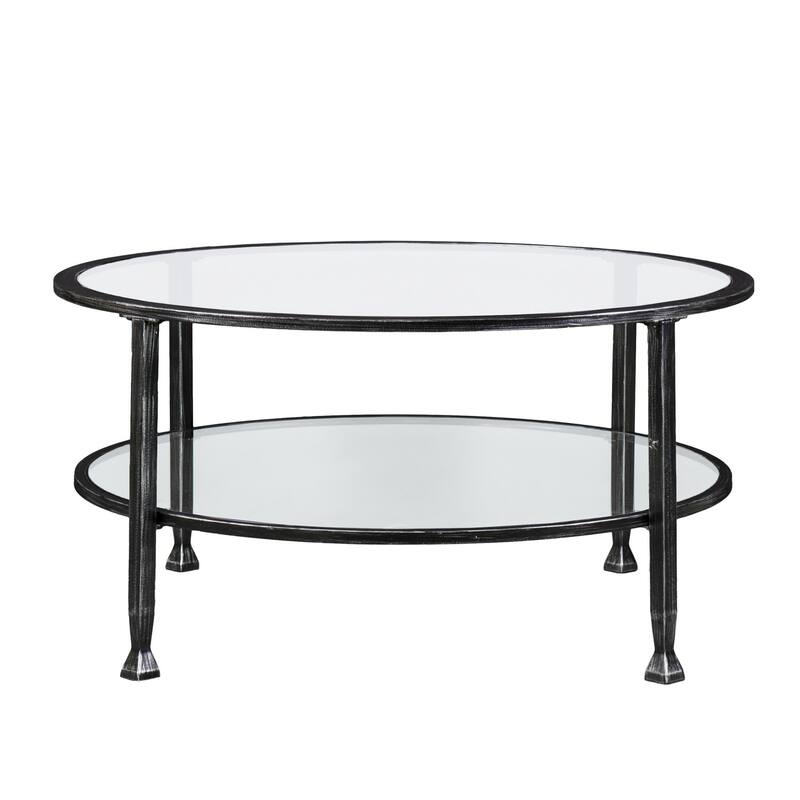 HomeRoots 36" Black Glass And Metal Round Coffee Table - 18" H x 36" W x 36" D