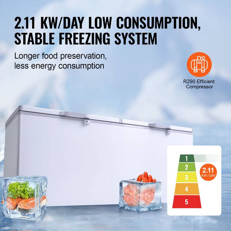 Chest Freezer, Large Deep Freezer with Split Top Double Locking Lids, Freestanding Commercial Chest Freezer