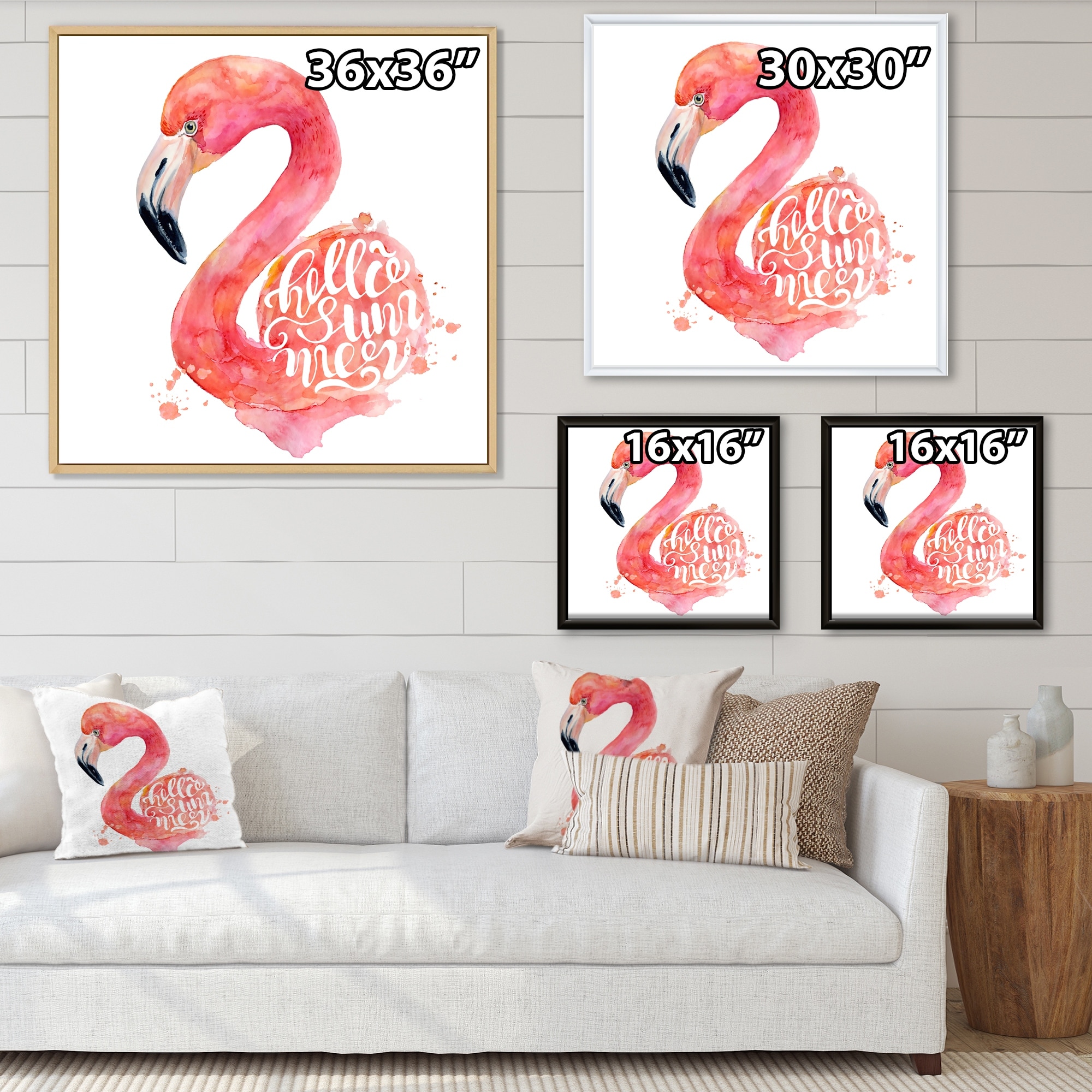 Canvas Print Flamingo On Beach 24x36 Inch (60x90cm) – 7wallarts