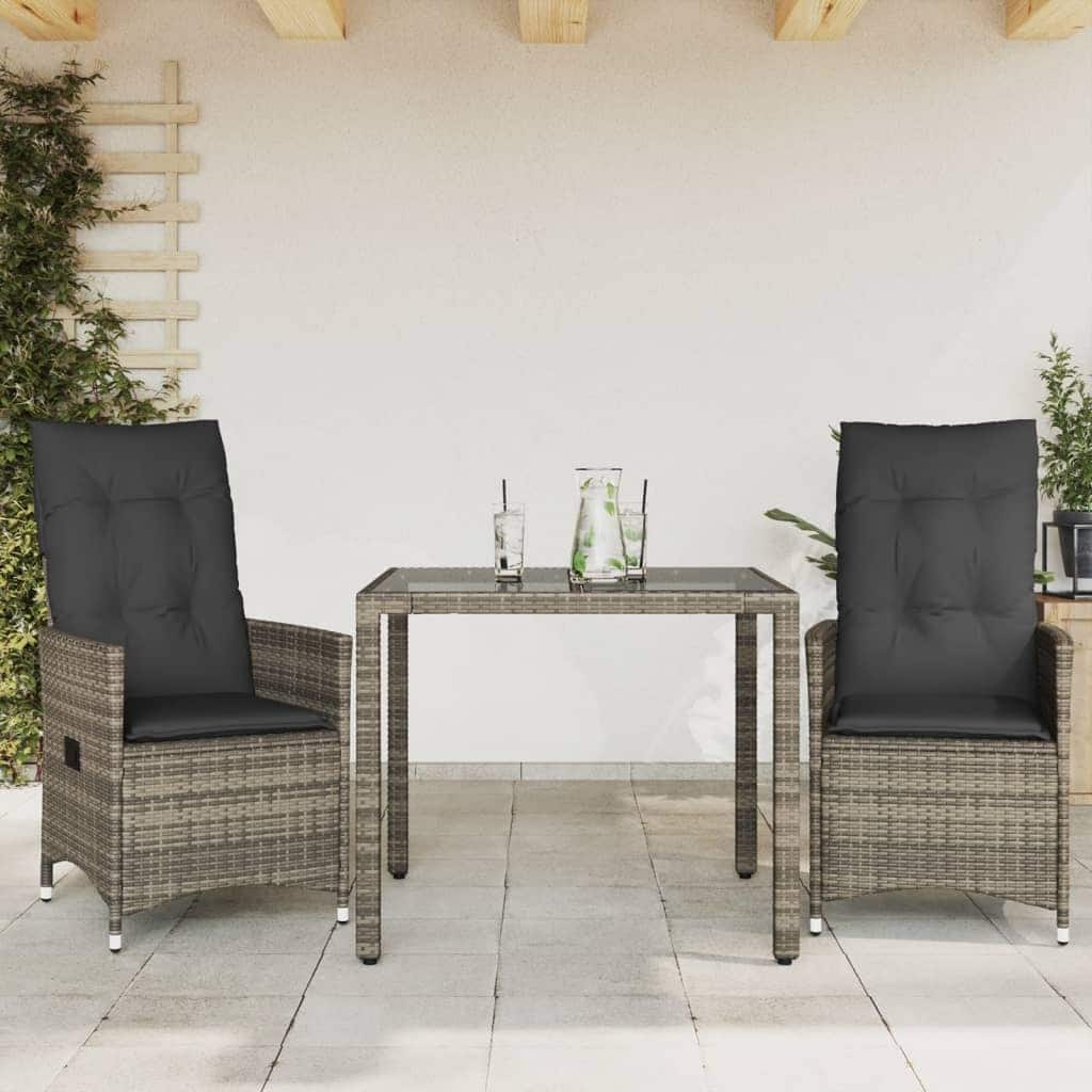 vidaXL Bistro Set Grey PE rattan, powder-coated steel Three-Piece - 23.2 x 22.0 x 36.2