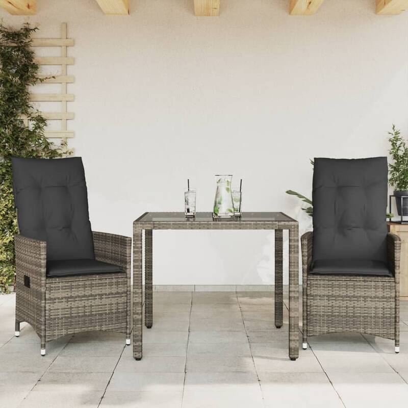 vidaXL Bistro Set Grey PE rattan, powder-coated steel Three-Piece - 23.2 x 22.0 x 36.2