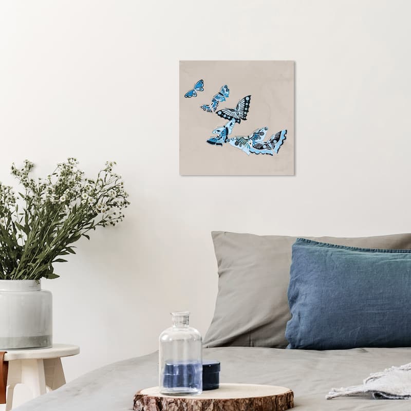 Wynwood Studio Canvas Animals Blue Butterflies Flutter Blue and Light Gray Modern & Contemporary Wall Art Canvas Print - 12 x 12