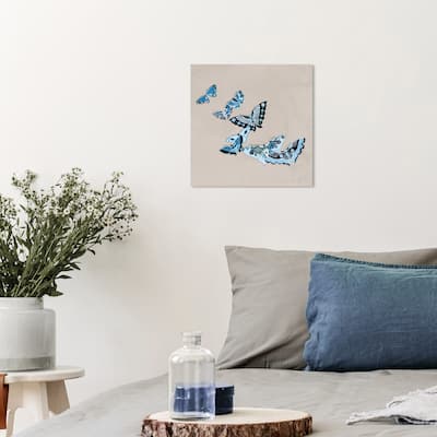 Wynwood Studio Canvas Animals Blue Butterflies Flutter Blue and Light Gray Modern & Contemporary Wall Art Canvas Print