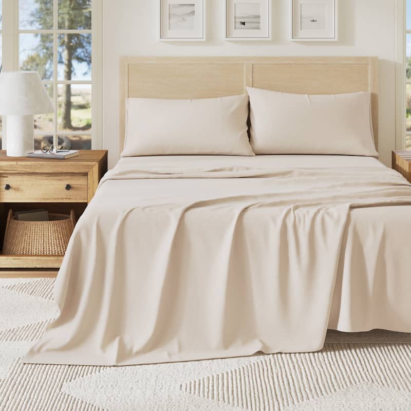Linery & Co. Heathered Melange Cotton Jersey Knit Sheet Set - Queen - Oatmeal