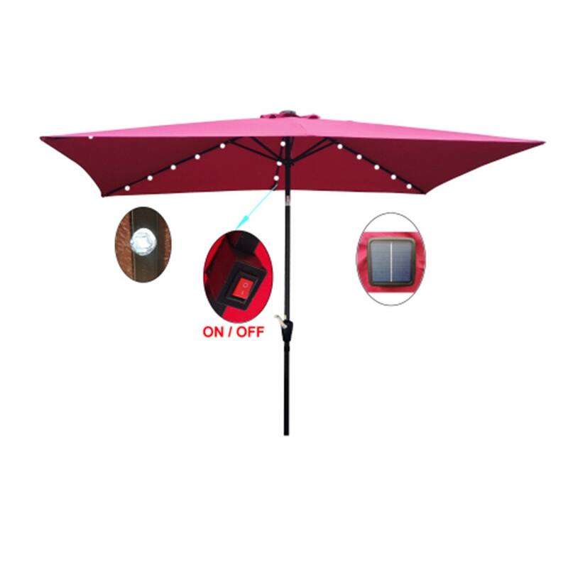 10 x 6.5 Ft Rectangular Patio Solar LED Lighted Outdoor Umbrellas