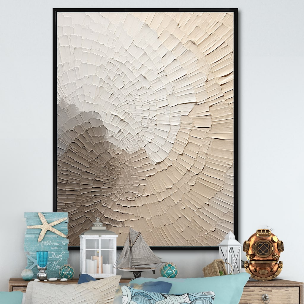 Designart "Graceful Minimalism Beige Muted Art" Ray Framed Wall Art Living Room