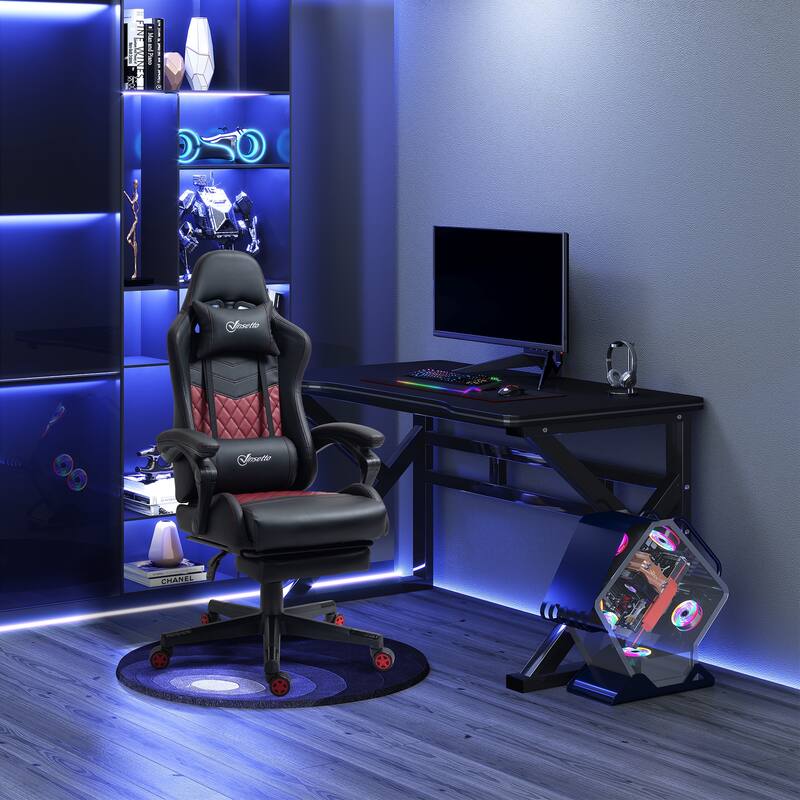 Vinsetto Gaming Chair Racing Style Office Ergonomic Chair Adjustable Height Swivel Recliner High Back PC Computer Desk Chair - Black