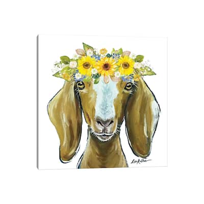 iCanvas "Madge The Goat With Sunflowers Flower Crown" by Hippie Hound Studios Canvas Print