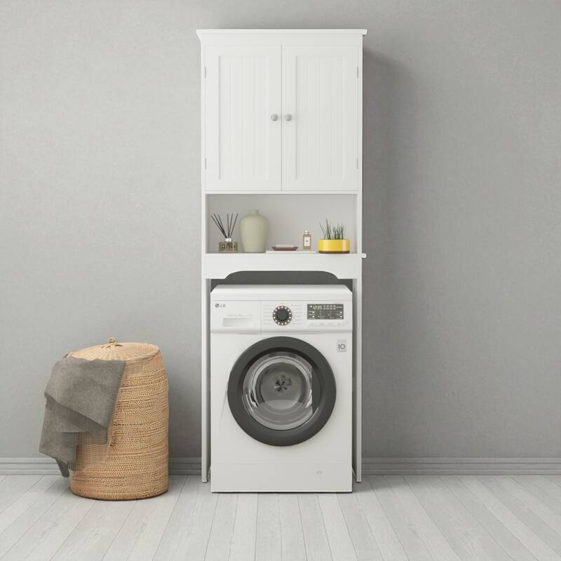 Over The Toilet Storage Cabinet, Bathroom Shelf Organizer, MDF Space Saver with Adjustable Shelves - White