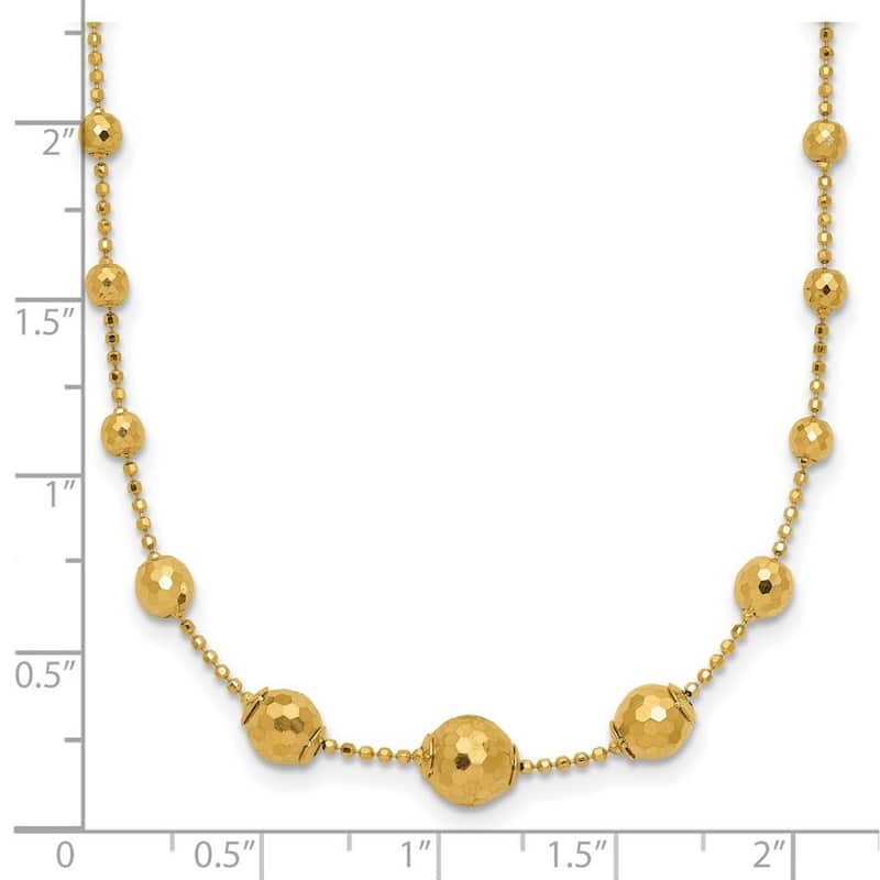 Curata 14k Yellow Gold Polished and Textured Graduated Beads Necklace, 17"