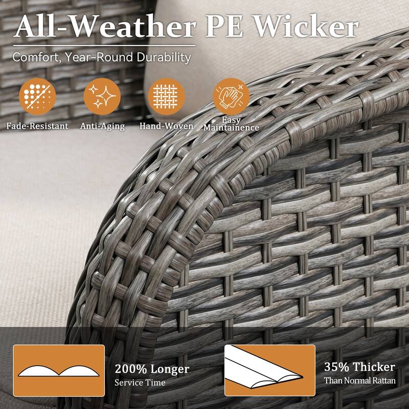 Pocassy Outdoor Patio Wicker Sofa Chair Furniture Set