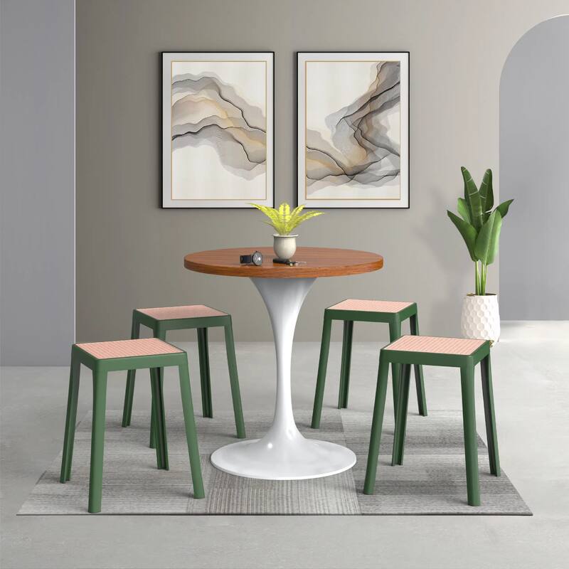 Tresse Modern Stackable Dining Stool with Wicker Seat for Dining Room, Garden, Patio, Indoor or Outdoor Set of 2