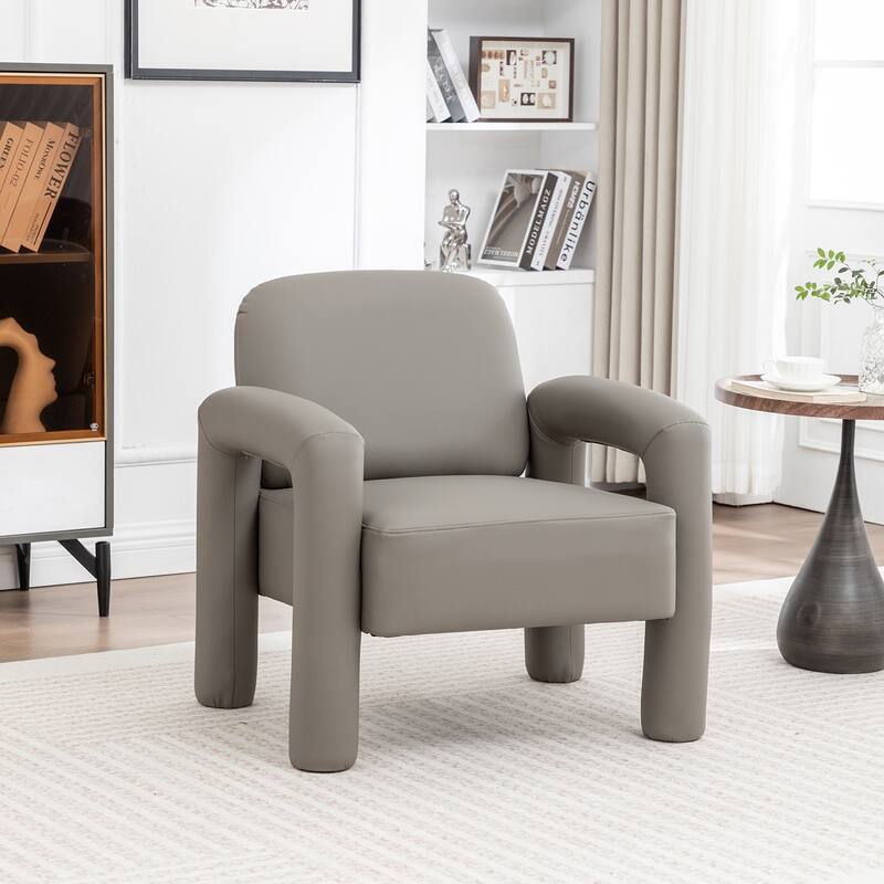 SEYNAR Modern PU Leather Accent Chair with Tubular Multifunctional Legs for Living Room - Grey