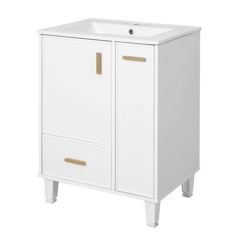 24"Bathroom Vanity with Sink,Bathroom Cabinet with Door Shelf,Deep Drawer,2-Tier Pull-Out Basket,Solid Wood Frame and MDF Board