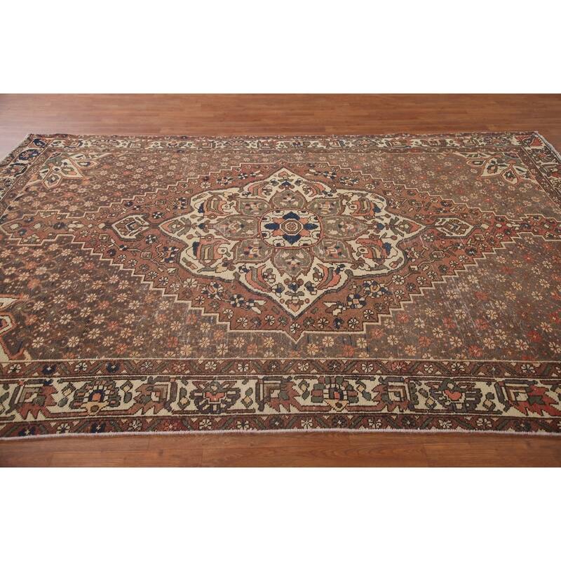 Hand Knotted Oriental 100% Wool Carpet Traditional Tribal Brown Bakhtiari Area Rug - 9' 10'' X 6' 2''