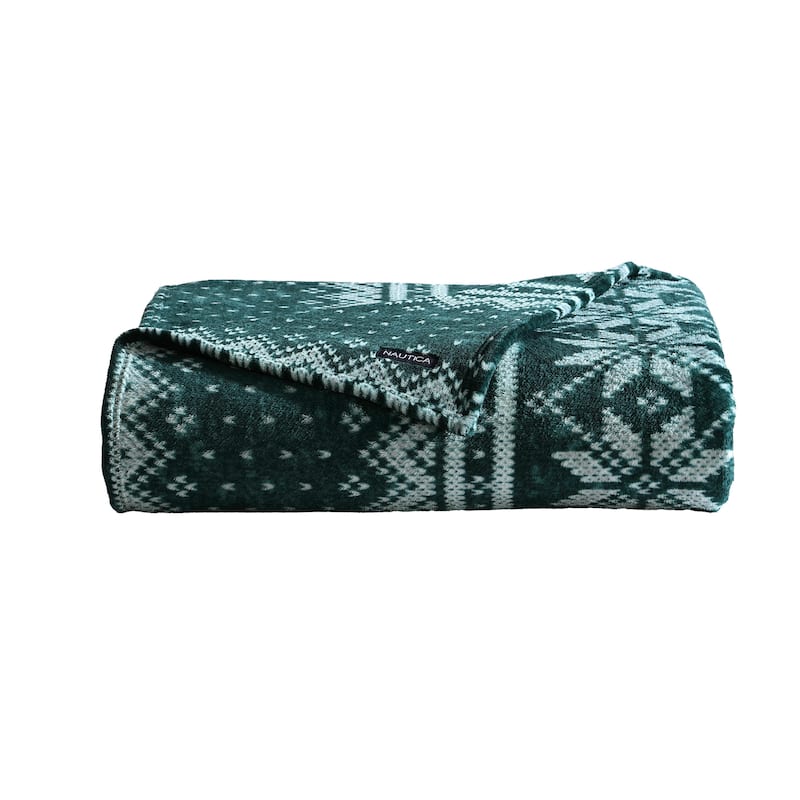 Nautica Fairisle Texture Ultra Soft Plush Green Blanket