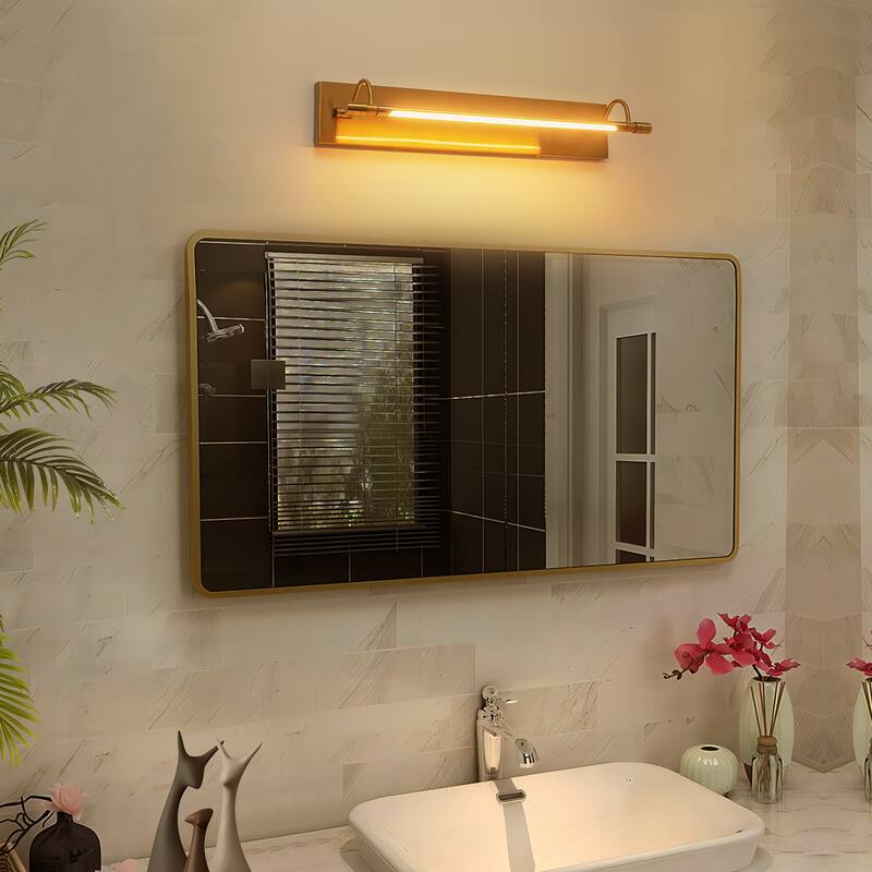 23.1" W Mid-Century Modern Gold Double Arm LED 3000K Barthroom Mirror/Picture Wall Light - 21.3 in. W x 4.3 in. H x 6.7 in. D