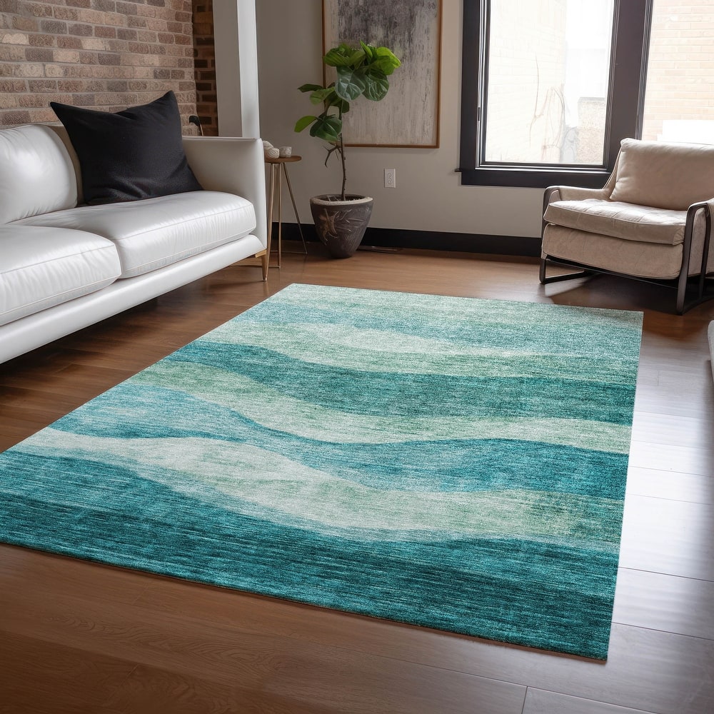 Machine Washable Indoor/ Outdoor Contemporary Waves Chantille Rug