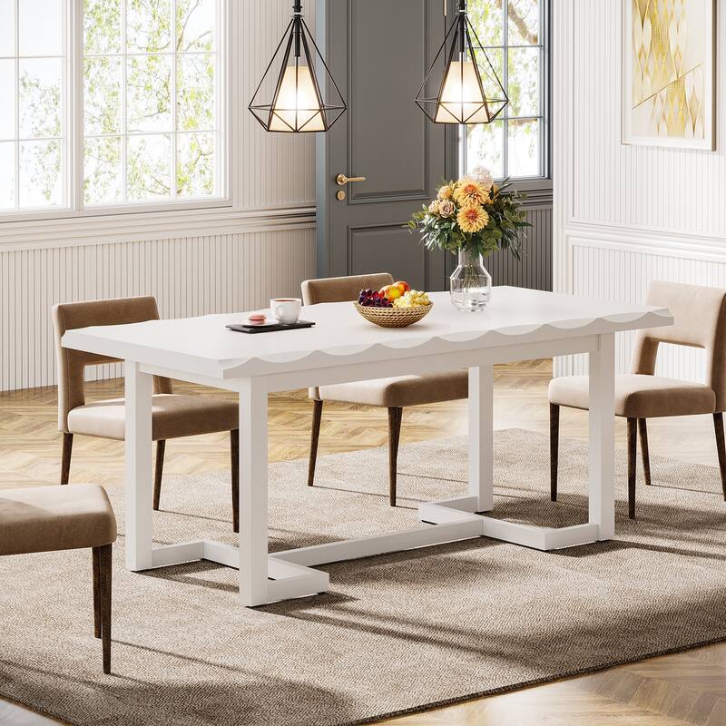 62-inch Rectangular Wood Dining Table for Kitchen Restaurant - White
