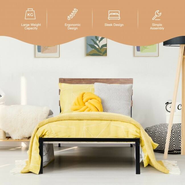 Metal Bed Frame Foundation with Headboard-Twin Size