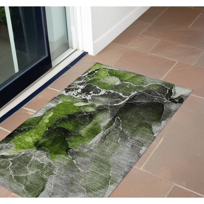 Allus Unique Abstract Weather Resistant Current & Stylish Outdoor Rug - 2' x 3' - Green