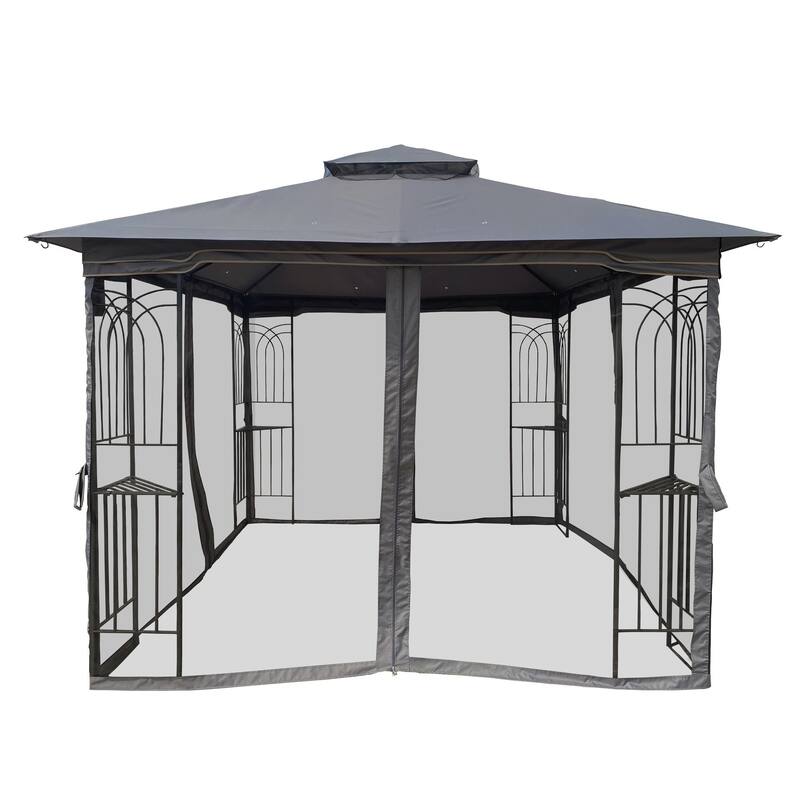 10' X 10' Steel Polyester Soft-Top Double Roof Outdoor Canopy Gazebo