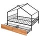 preview thumbnail 31 of 50, Twin/Full Size Metal House Bed with Two Drawers on Wheels, Kids Platform Bed with Roof Frame