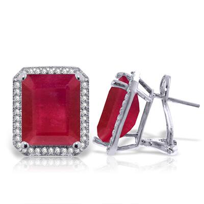 14.9 Carat 14K Solid Gold French Clips Earrings Diamond Ruby