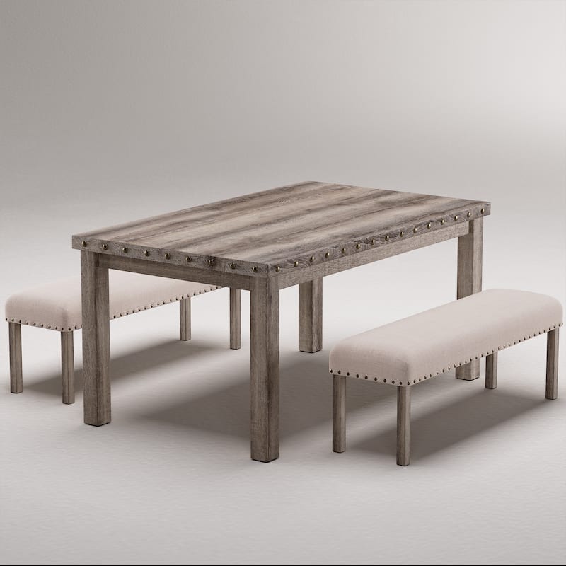 Morden Fort Rustic Farmhouse Rectangular Dining Set, Living Room Bench Set of 3
