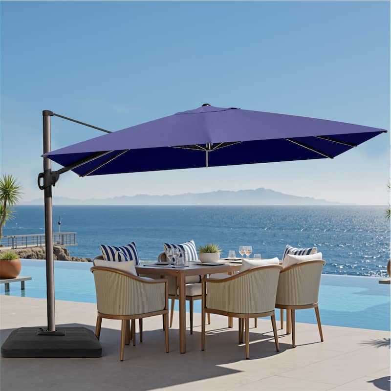 VredHom 9 x 12 FT Outdoor Patio Cantilever-Offset Umbrella with 4-piece Fillable Weighted Base