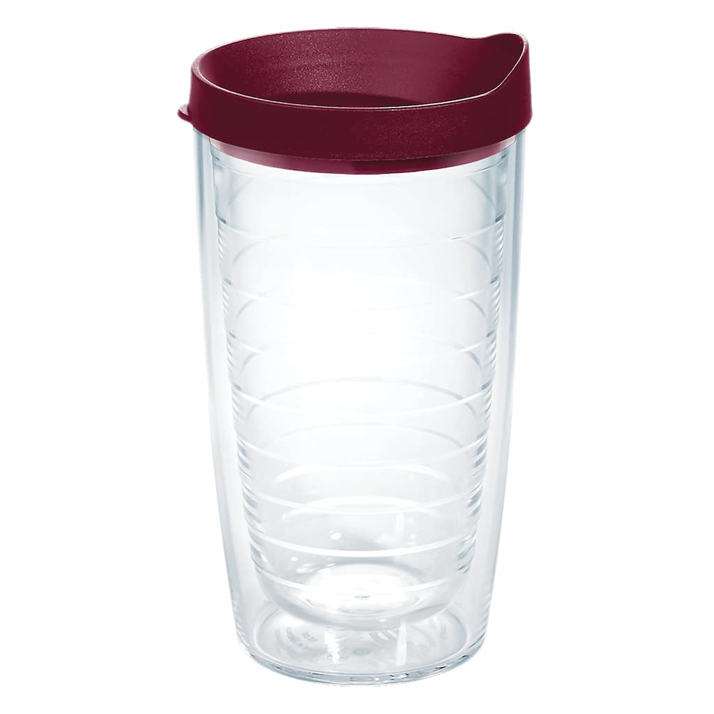 Tervis Clear & Colorful Lidded Made in USA Double Walled Insulated Travel Tumbler, Maroon Lid