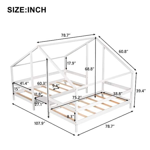 dimension image slide 0 of 2, Double Twin Size Triangular House Beds with Built-in Table