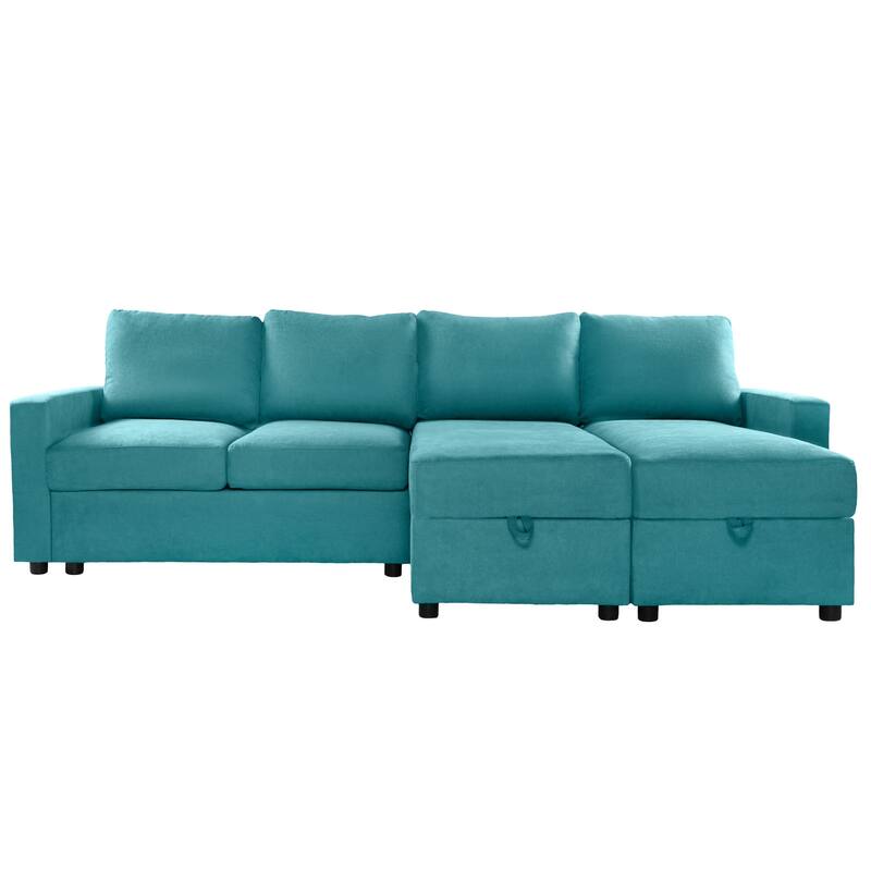 103.9" Polyester U-Shaped Sectional Sofa with 2 Storage Chaises and 4 USB Ports